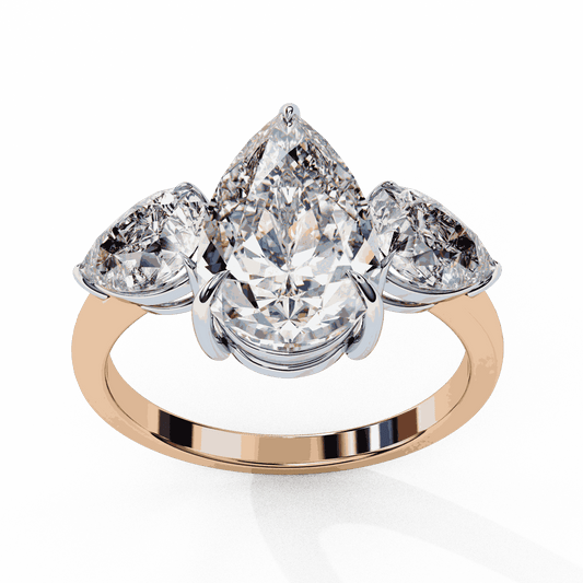 Pear Cut Lab Grown Diamond Three Stone Engagement Ring with Pear Side Stones