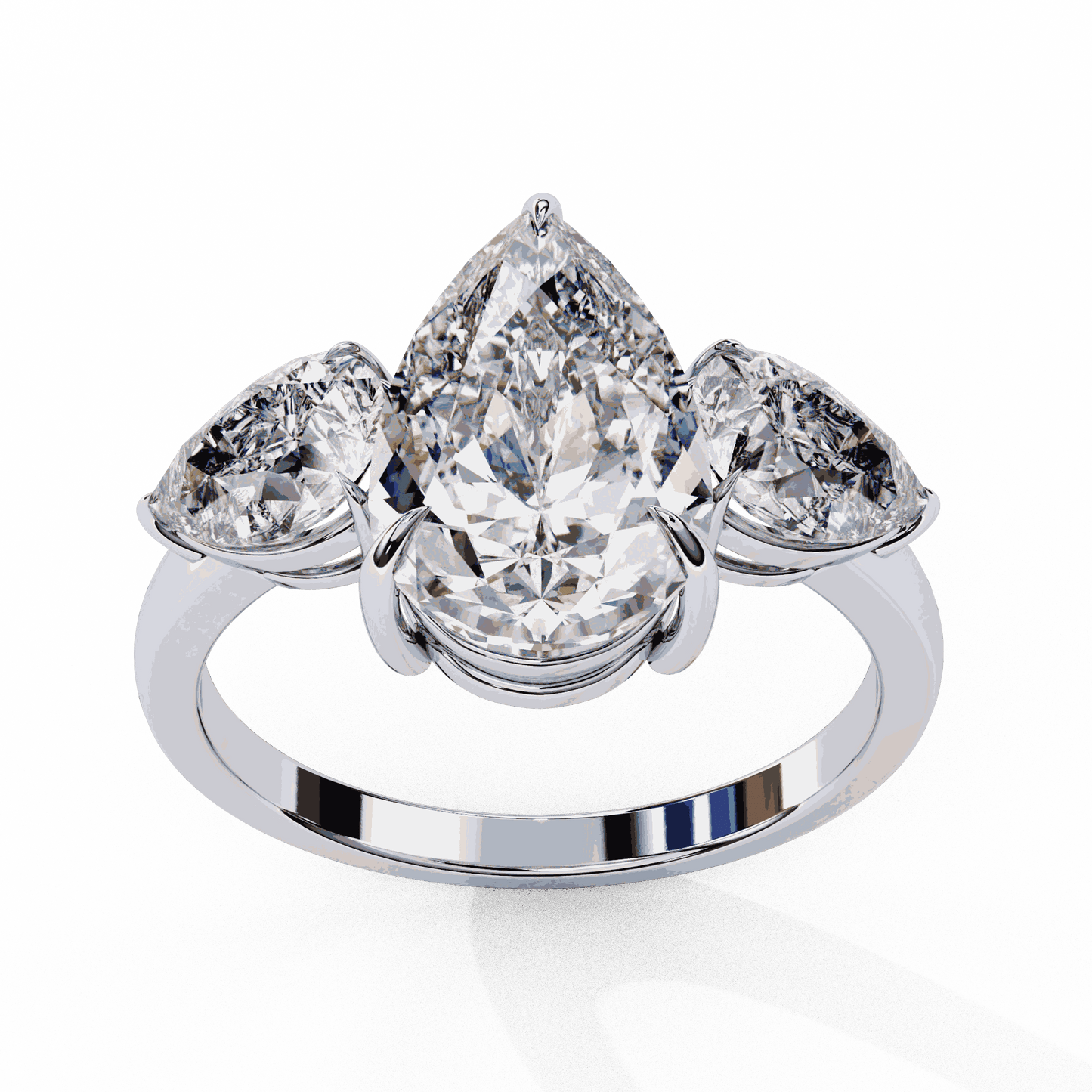 Pear Cut Lab Grown Diamond Three Stone Engagement Ring with Pear Side Stones