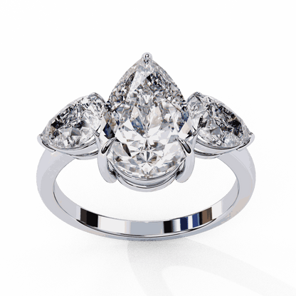 Pear Cut Lab Grown Diamond Three Stone Engagement Ring with Pear Side Stones
