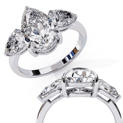Pear Cut Lab Grown Diamond Three Stone Engagement Ring with Pear Side Stones