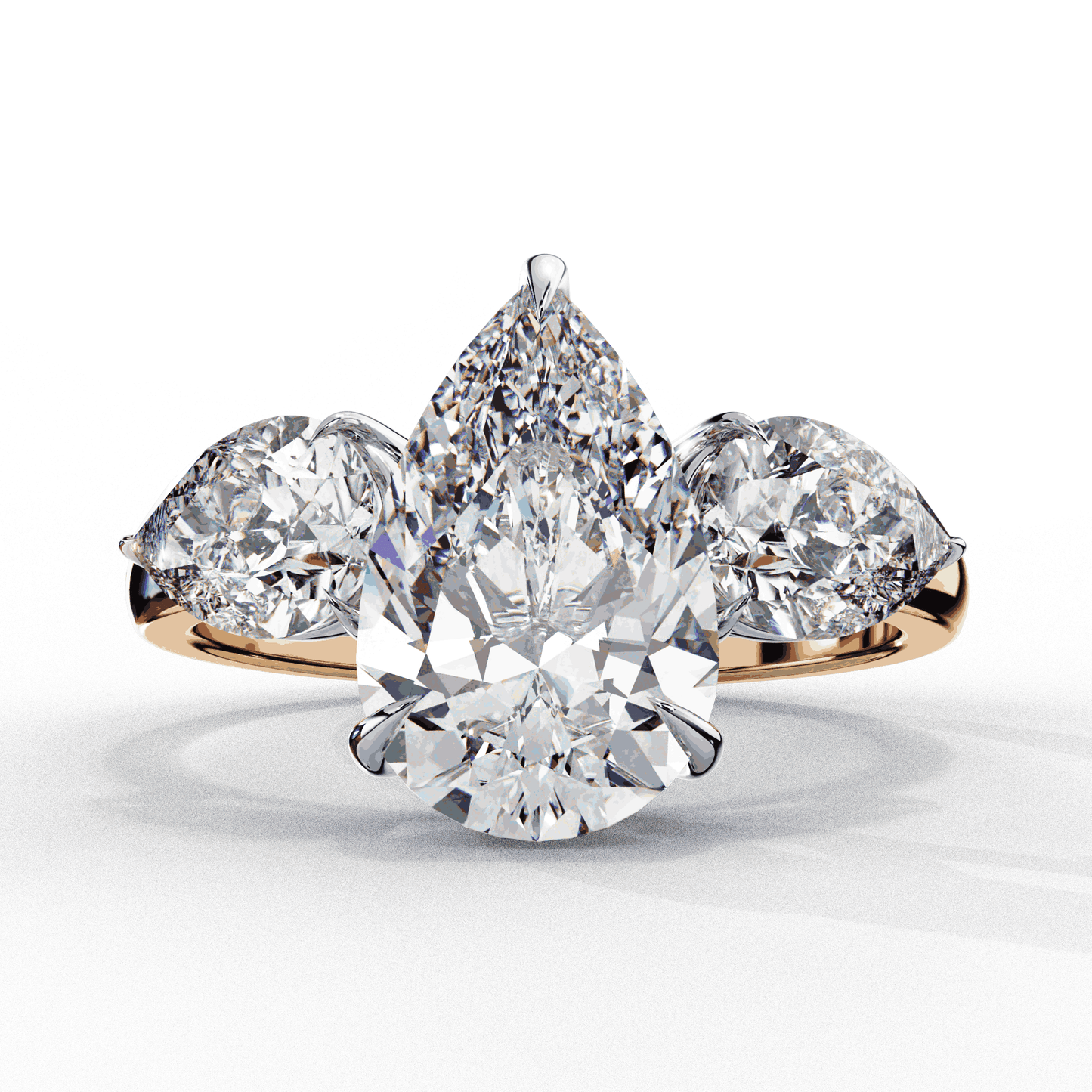 Pear Cut Lab Grown Diamond Three Stone Engagement Ring with Pear Side Stones