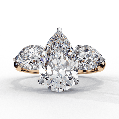 Pear Cut Lab Grown Diamond Three Stone Engagement Ring with Pear Side Stones