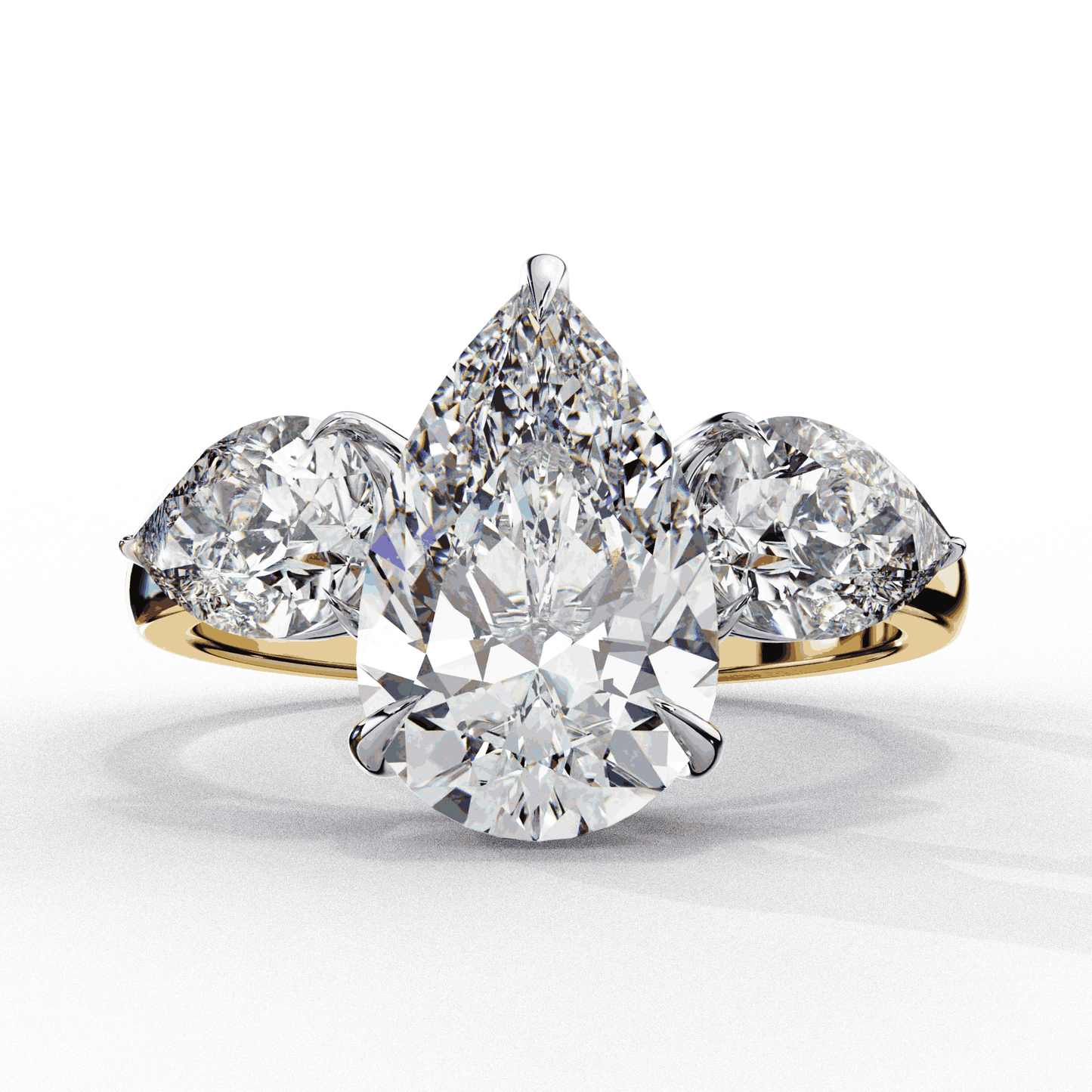 Pear Cut Lab Grown Diamond Three Stone Engagement Ring with Pear Side Stones