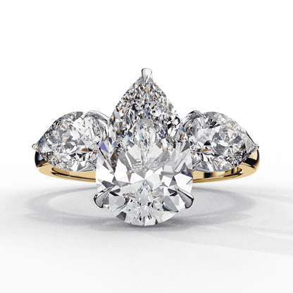 Pear Cut Lab Grown Diamond Three Stone Engagement Ring with Pear Side Stones
