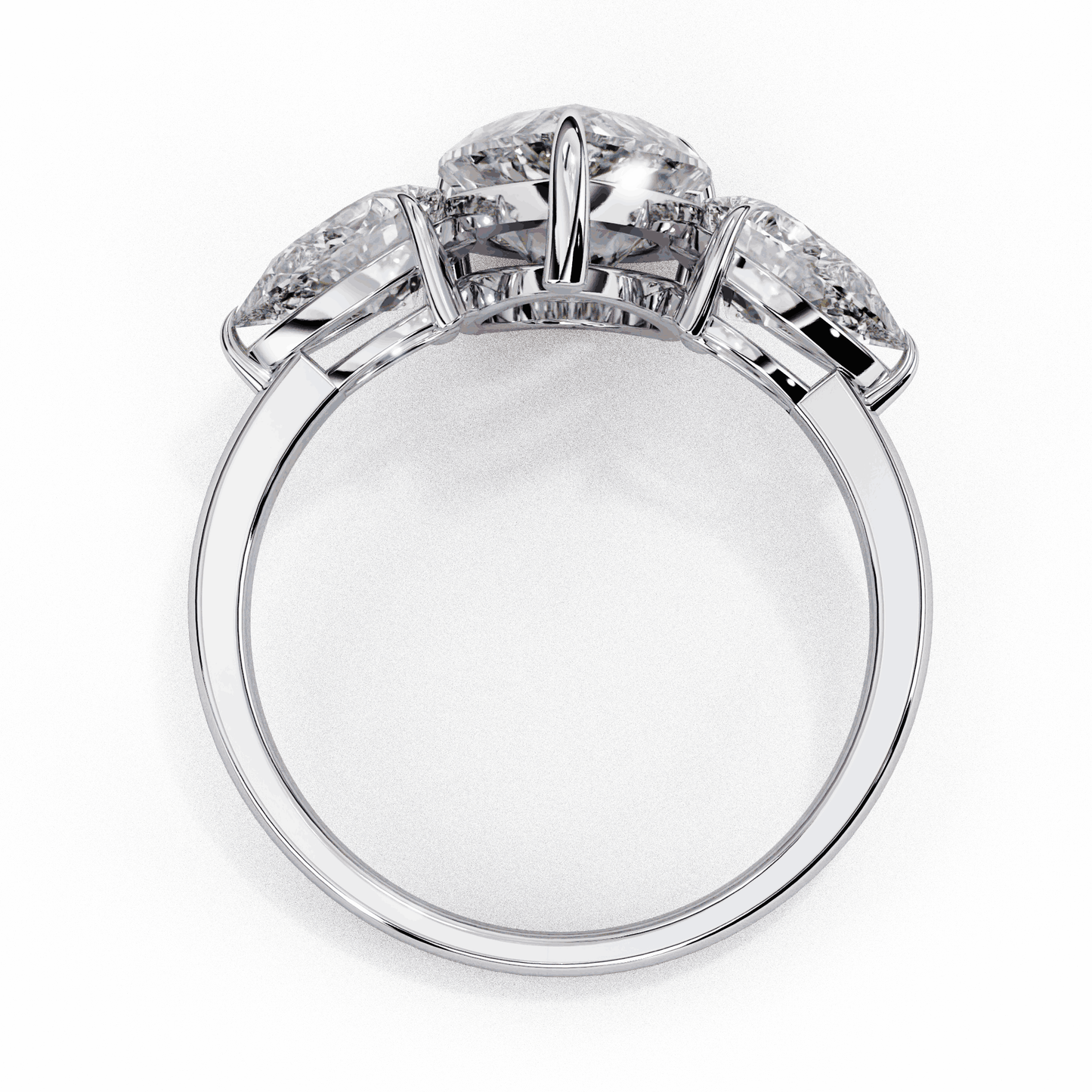 Pear Cut Lab Grown Diamond Three Stone Engagement Ring with Pear Side Stones