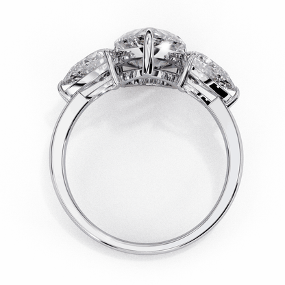 Pear Cut Lab Grown Diamond Three Stone Engagement Ring with Pear Side Stones