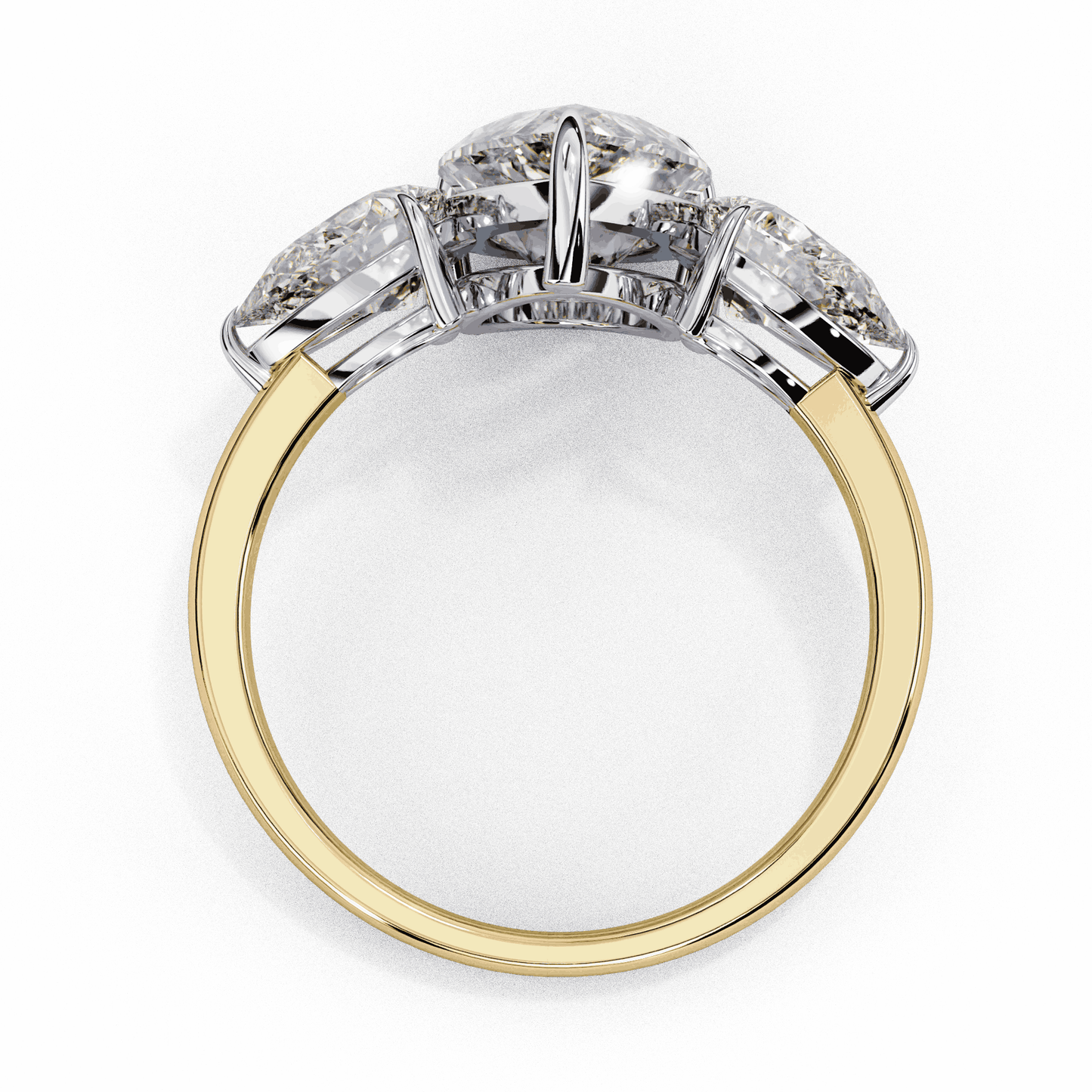 Pear Cut Lab Grown Diamond Three Stone Engagement Ring with Pear Side Stones