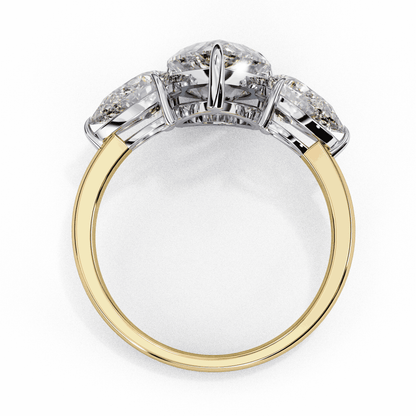 Pear Cut Lab Grown Diamond Three Stone Engagement Ring with Pear Side Stones