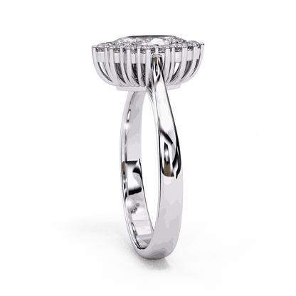 Marquise Cut Lab Grown Diamond Halo Engagement Ring with Vintage Scalloped Halo
