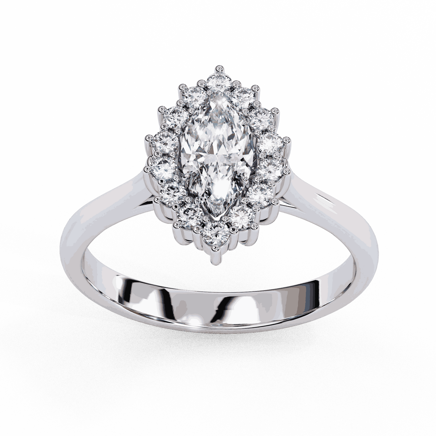 Marquise Cut Lab Grown Diamond Halo Engagement Ring with Vintage Scalloped Halo