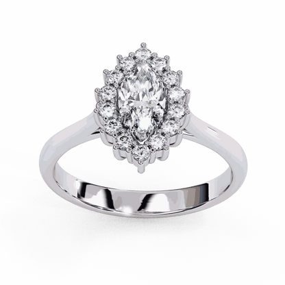 Marquise Cut Lab Grown Diamond Halo Engagement Ring with Vintage Scalloped Halo