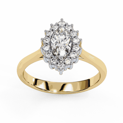 Marquise Cut Lab Grown Diamond Halo Engagement Ring with Vintage Scalloped Halo