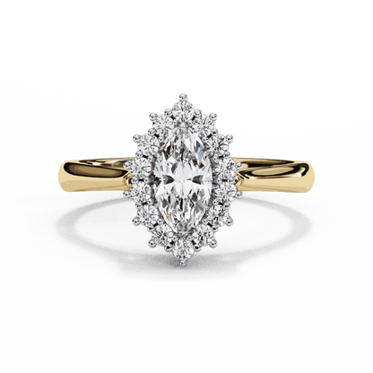 Marquise Cut Lab Grown Diamond Halo Engagement Ring with Vintage Scalloped Halo