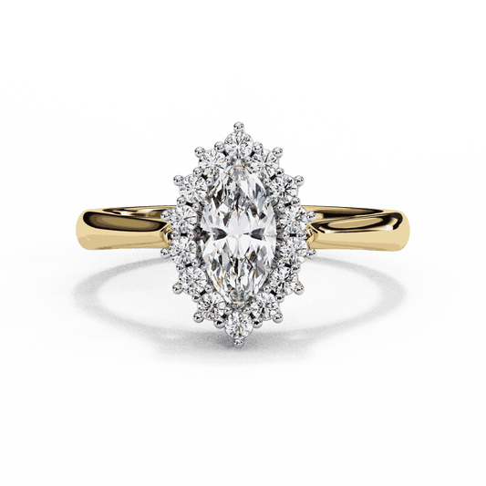 Marquise Cut Lab Grown Diamond Halo Engagement Ring with Vintage Scalloped Halo