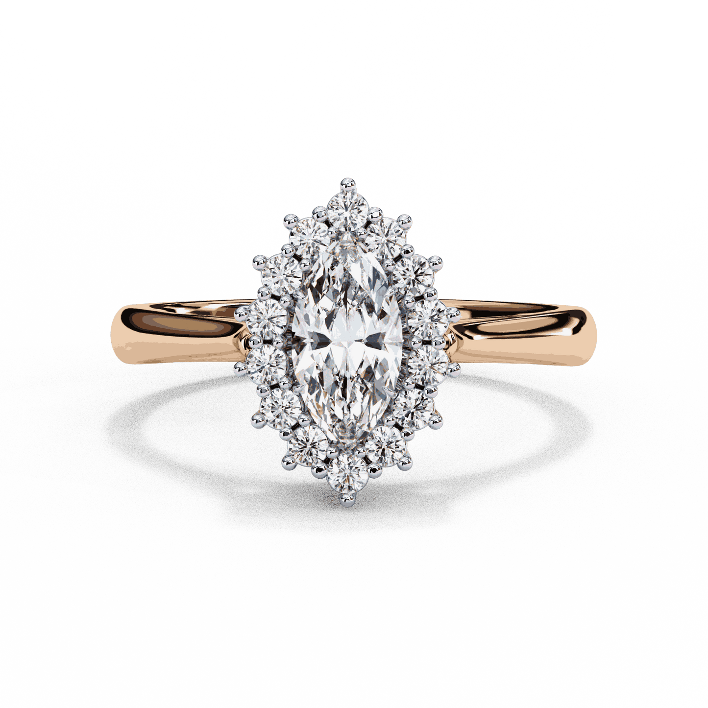 Marquise Cut Lab Grown Diamond Halo Engagement Ring with Vintage Scalloped Halo