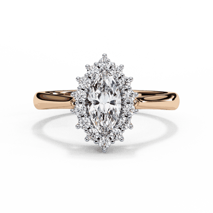 Marquise Cut Lab Grown Diamond Halo Engagement Ring with Vintage Scalloped Halo