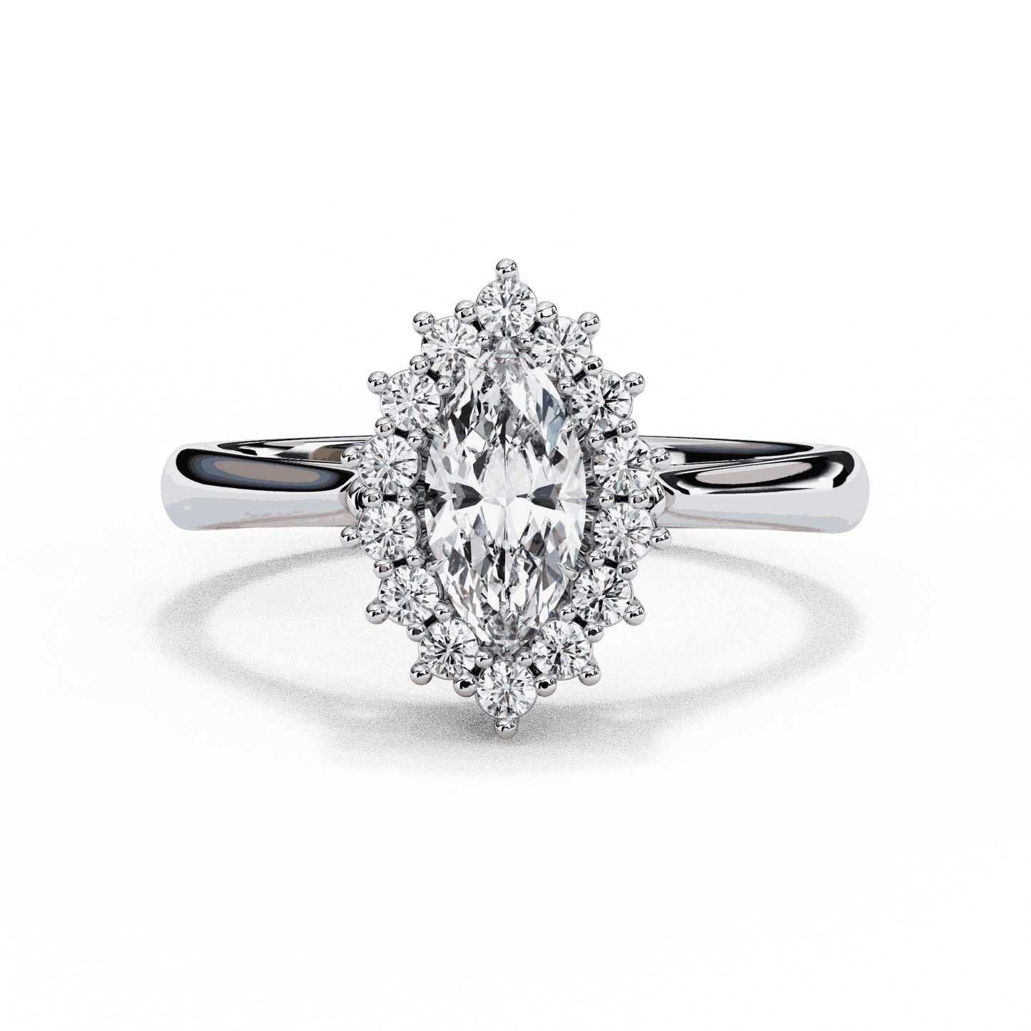 Marquise Cut Lab Grown Diamond Halo Engagement Ring with Vintage Scalloped Halo