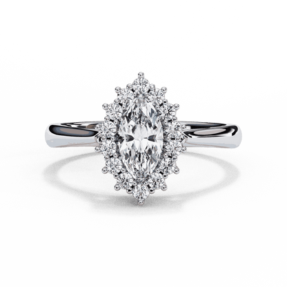 Marquise Cut Lab Grown Diamond Halo Engagement Ring with Vintage Scalloped Halo