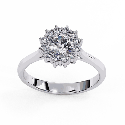 Round Cut Lab Grown Diamond Halo Engagement Ring with Vintage Cluster Halo