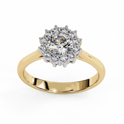 Round Cut Lab Grown Diamond Halo Engagement Ring with Vintage Cluster Halo