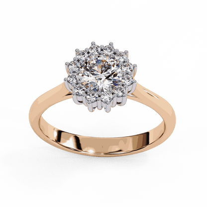 Round Cut Lab Grown Diamond Halo Engagement Ring with Vintage Cluster Halo