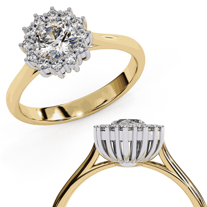 Round Cut Lab Grown Diamond Halo Engagement Ring with Vintage Cluster Halo