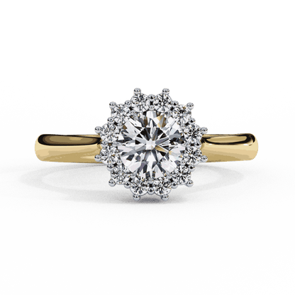 Round Cut Lab Grown Diamond Halo Engagement Ring with Vintage Cluster Halo