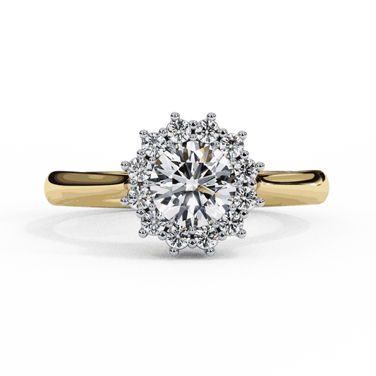 Round Cut Lab Grown Diamond Halo Engagement Ring with Vintage Cluster Halo