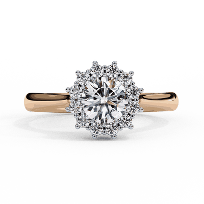 Round Cut Lab Grown Diamond Halo Engagement Ring with Vintage Cluster Halo