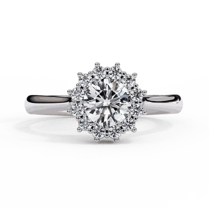 Round Cut Lab Grown Diamond Halo Engagement Ring with Vintage Cluster Halo