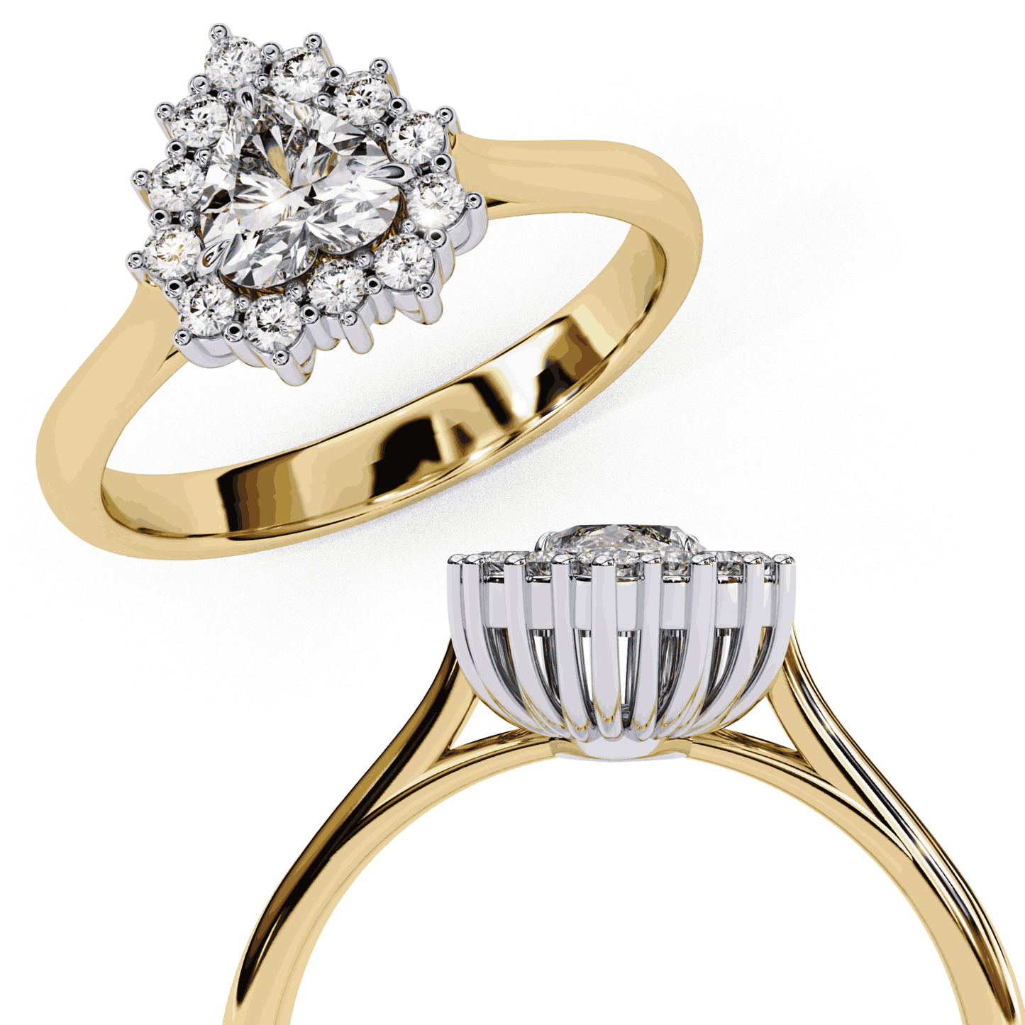 Heart Cut Lab Grown Diamond Halo Engagement Ring with Vintage Scalloped Halo