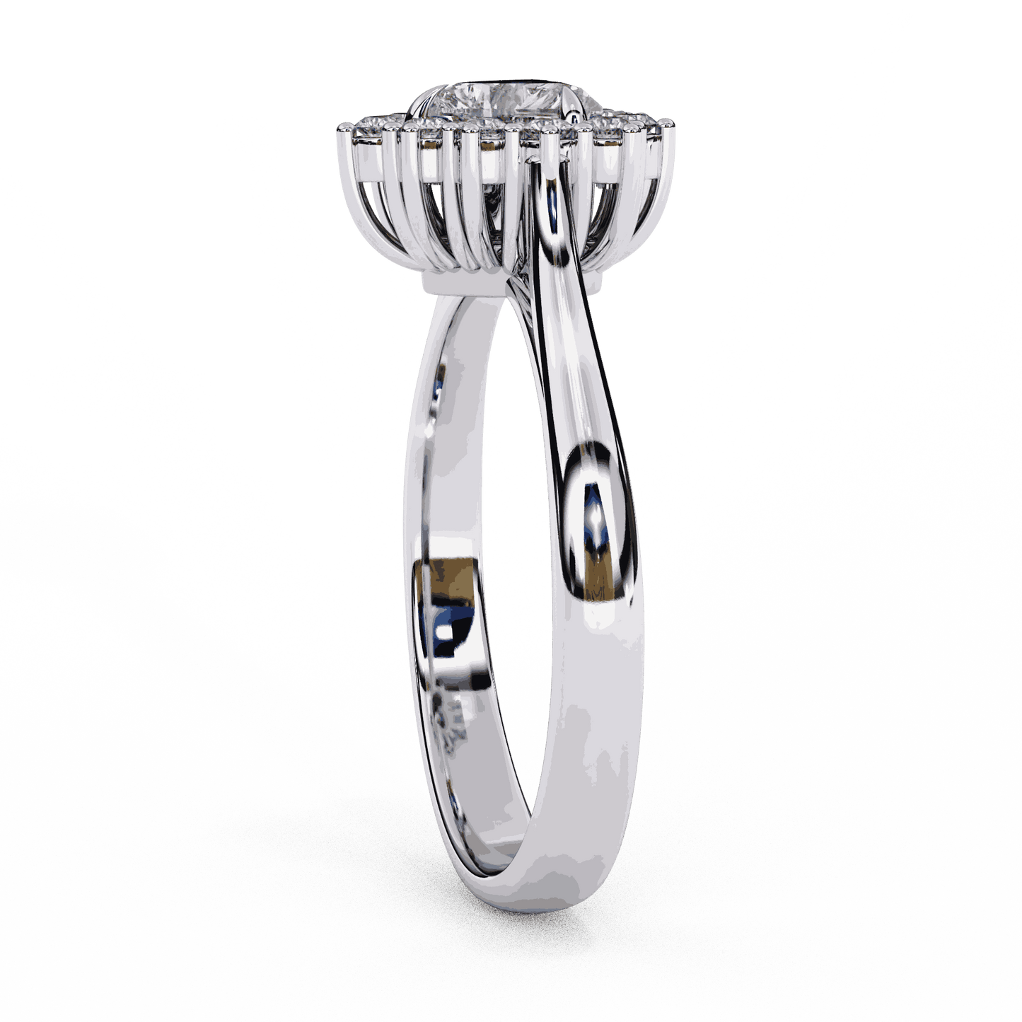 Heart Cut Lab Grown Diamond Halo Engagement Ring with Vintage Scalloped Halo