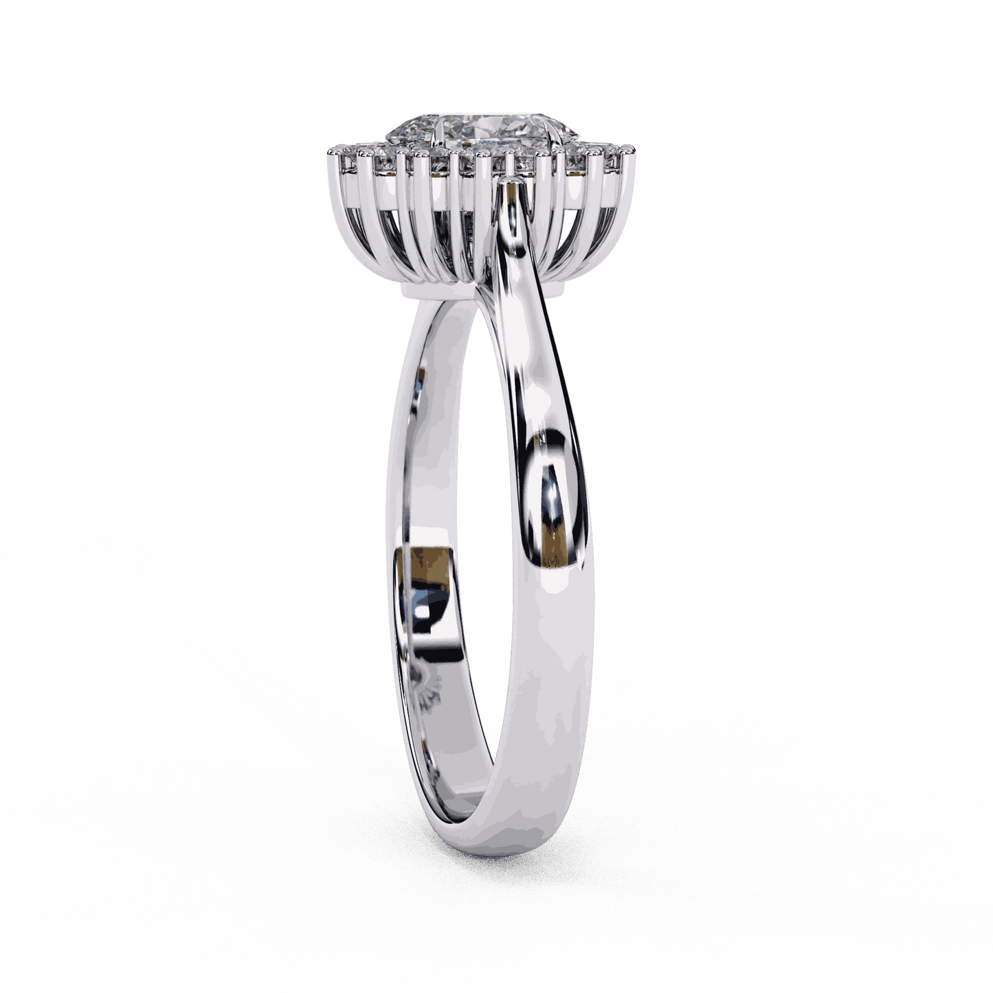 Oval Cut Lab Grown Diamond Halo Engagement Ring with Vintage Cluster Halo