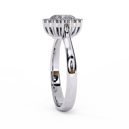 Oval Cut Lab Grown Diamond Halo Engagement Ring with Vintage Cluster Halo