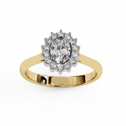 Oval Cut Lab Grown Diamond Halo Engagement Ring with Vintage Cluster Halo