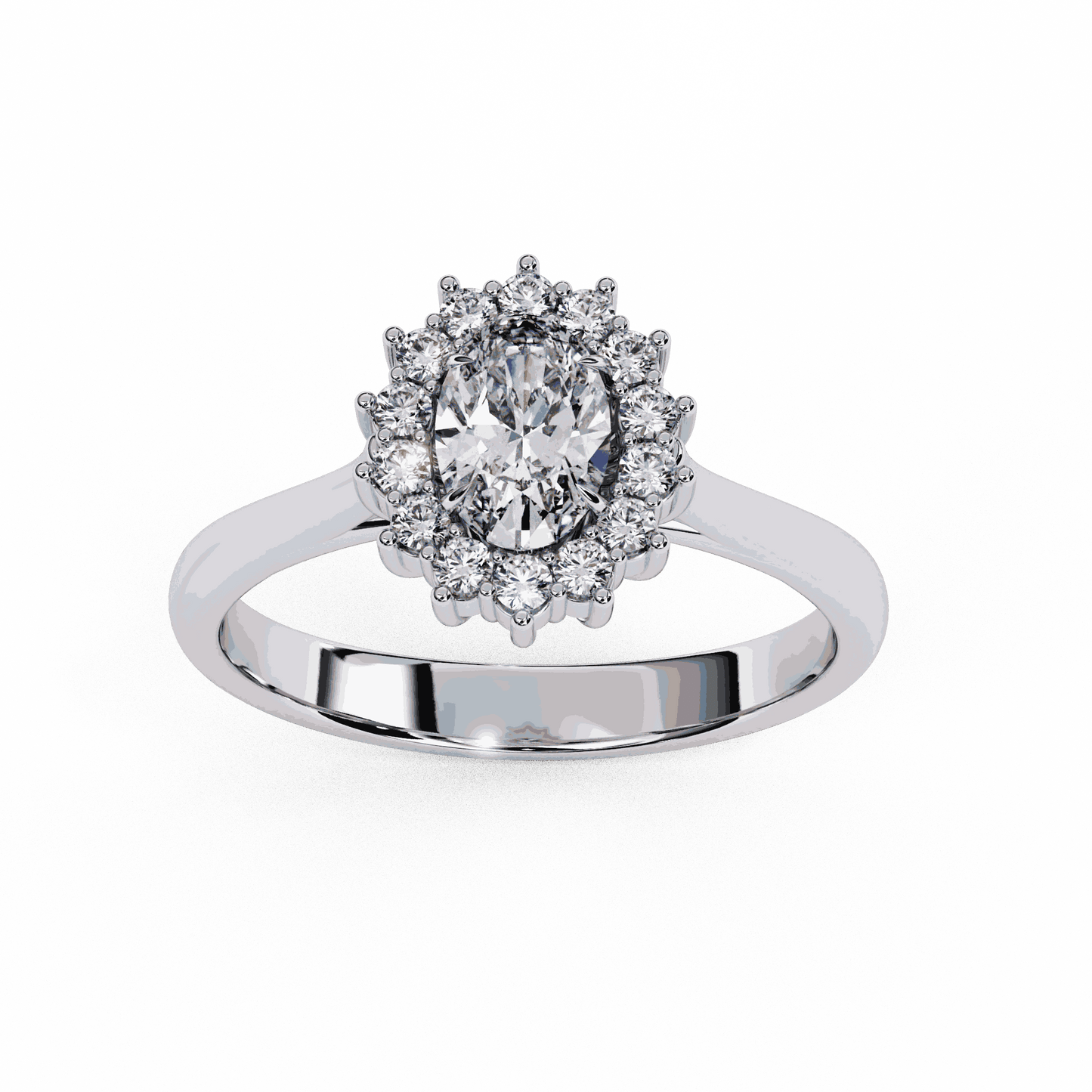 Oval Cut Lab Grown Diamond Halo Engagement Ring with Vintage Cluster Halo