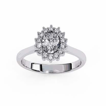 Oval Cut Lab Grown Diamond Halo Engagement Ring with Vintage Cluster Halo