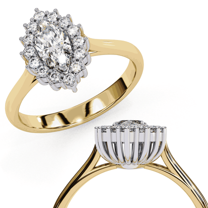 Oval Cut Lab Grown Diamond Halo Engagement Ring with Vintage Cluster Halo