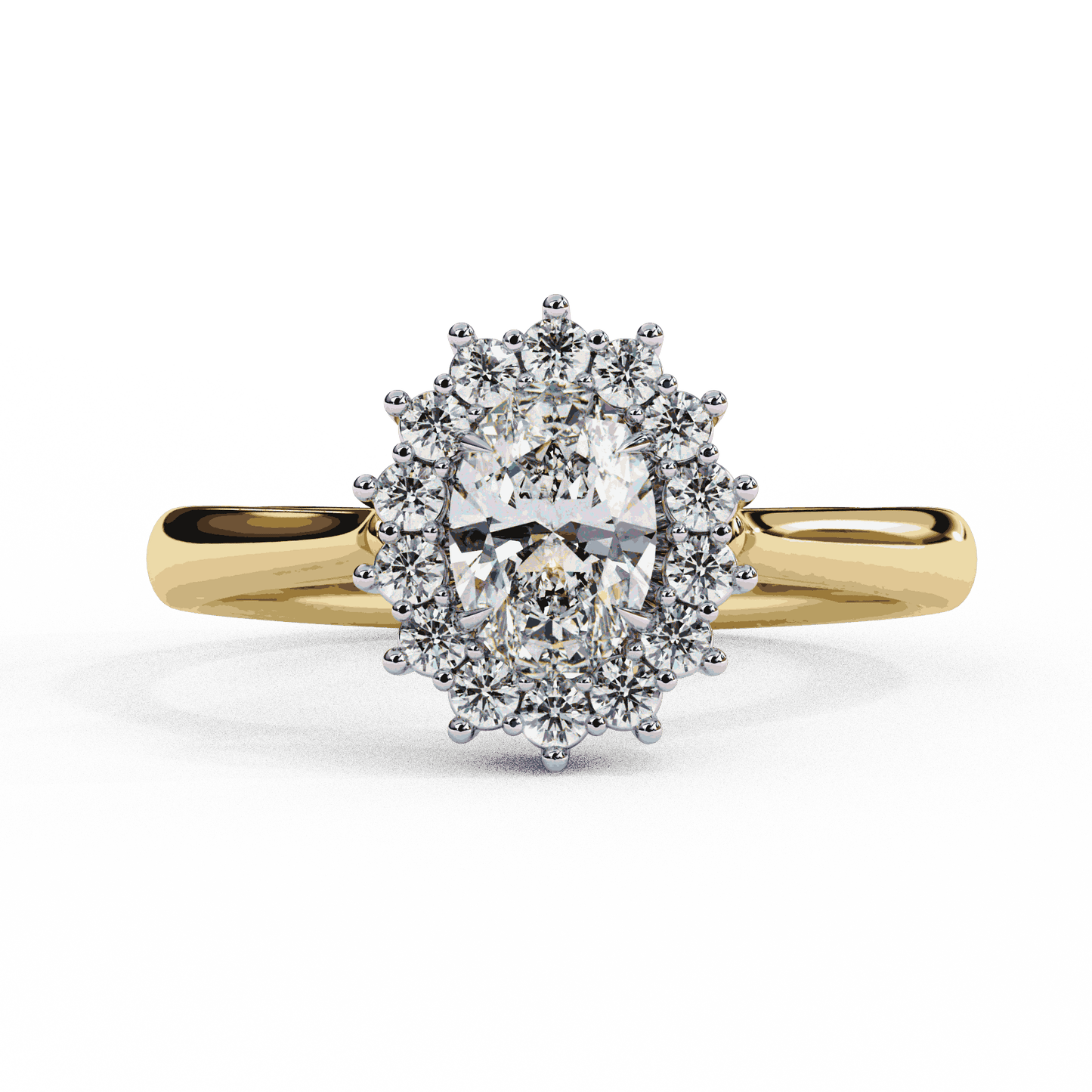 Oval Cut Lab Grown Diamond Halo Engagement Ring with Vintage Cluster Halo