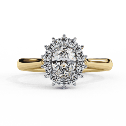 Oval Cut Lab Grown Diamond Halo Engagement Ring with Vintage Cluster Halo