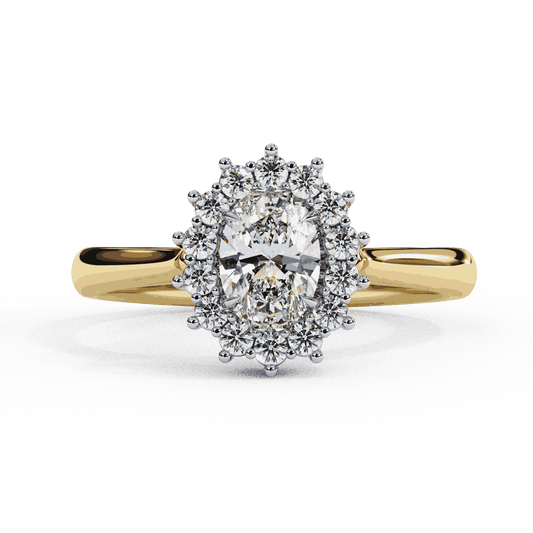 Oval Cut Lab Grown Diamond Halo Engagement Ring with Vintage Cluster Halo