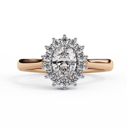 Oval Cut Lab Grown Diamond Halo Engagement Ring with Vintage Cluster Halo