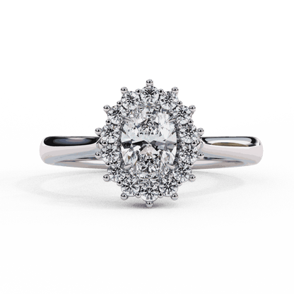 Oval Cut Lab Grown Diamond Halo Engagement Ring with Vintage Cluster Halo