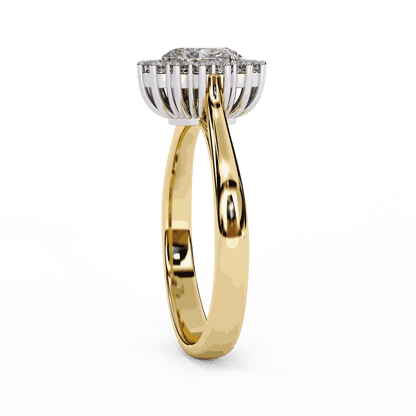 Oval Cut Lab Grown Diamond Halo Engagement Ring with Vintage Cluster Halo