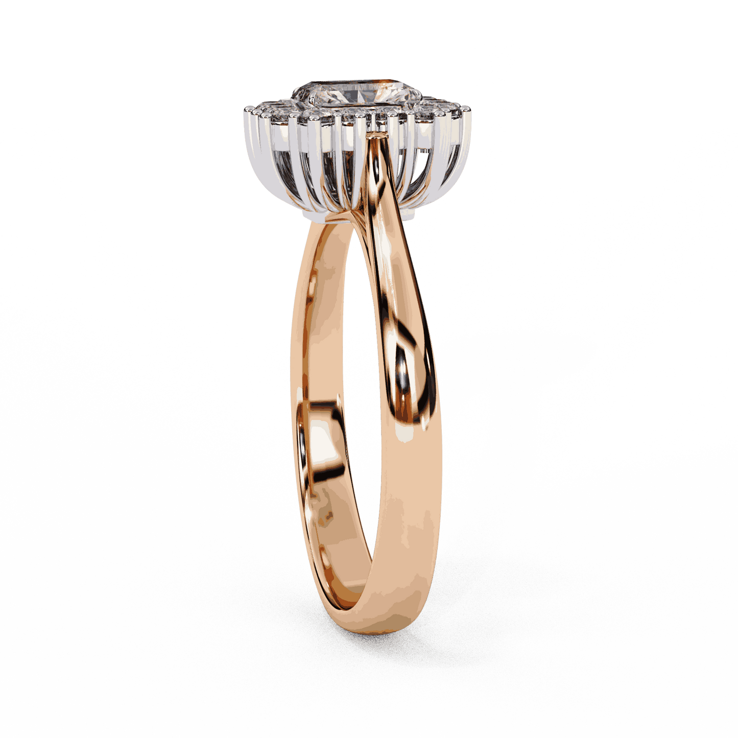 Radiant Cut Lab Grown Diamond Halo Engagement Ring with Vintage Scalloped Halo
