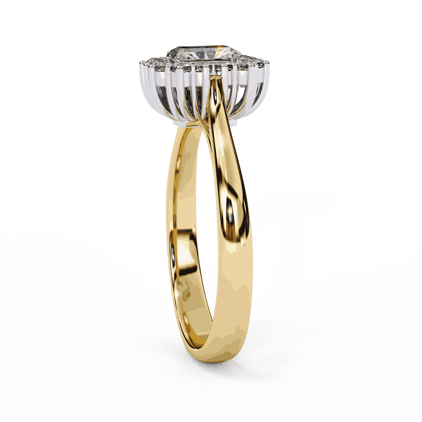 Radiant Cut Lab Grown Diamond Halo Engagement Ring with Vintage Scalloped Halo