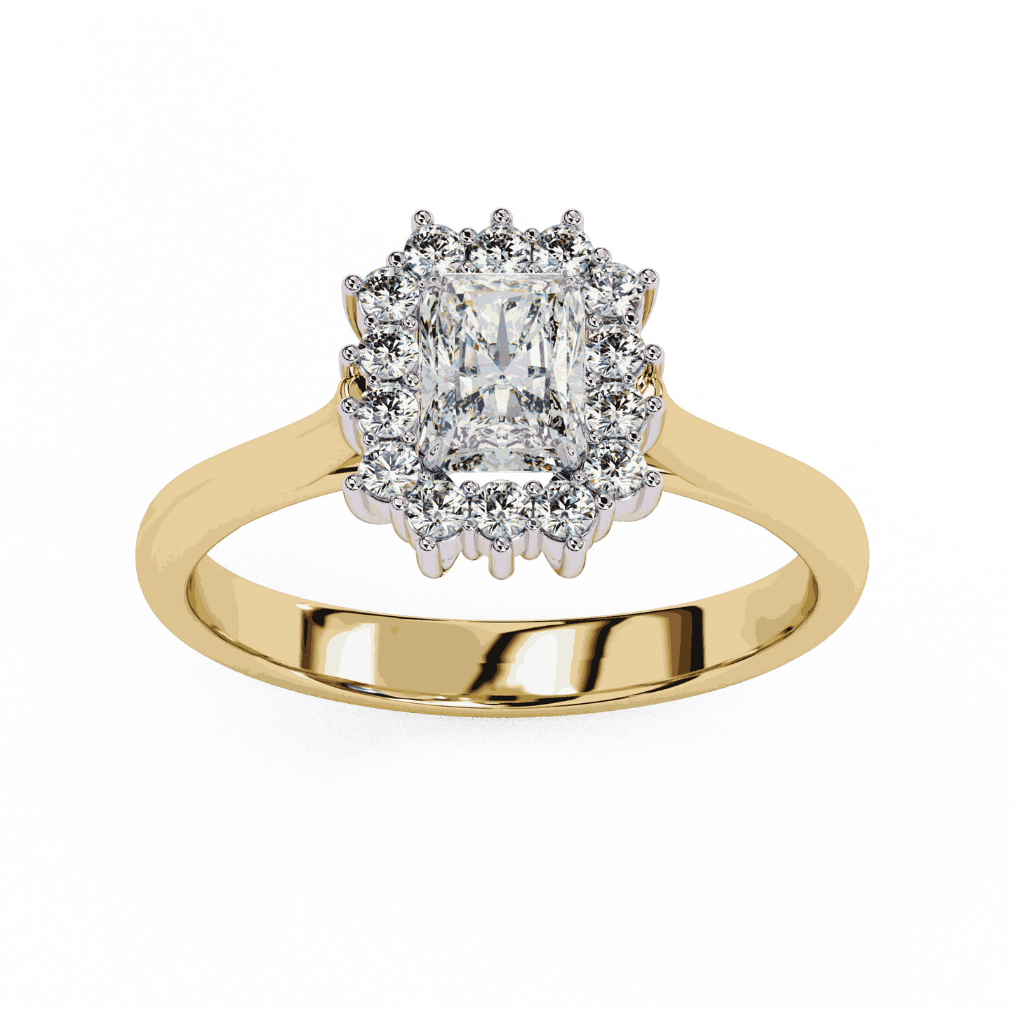 Radiant Cut Lab Grown Diamond Halo Engagement Ring with Vintage Scalloped Halo