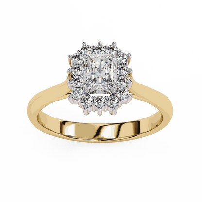 Radiant Cut Lab Grown Diamond Halo Engagement Ring with Vintage Scalloped Halo