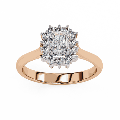 Radiant Cut Lab Grown Diamond Halo Engagement Ring with Vintage Scalloped Halo
