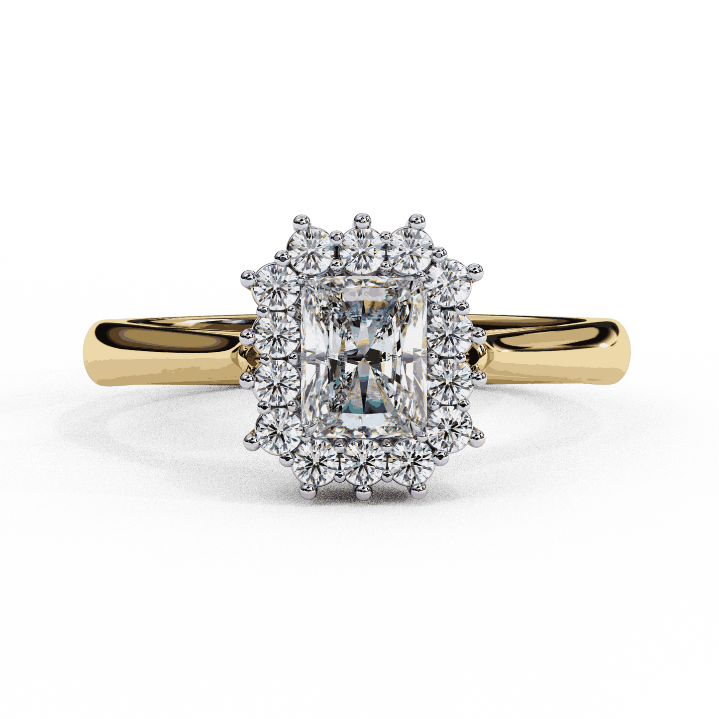 Radiant Cut Lab Grown Diamond Halo Engagement Ring with Vintage Scalloped Halo